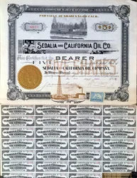 Certificado de Ações para a Sedalia e a Companhia de Petróleo da Califórnia, EUA, 1901