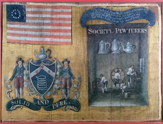 Estampa de Seda da Sociedade de Estandartes da Cidade de Nova York, realizada na Procissão Federal, 23 de julho de 1788 (têxtil)
