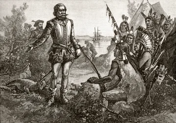 Smith negocia com os índios, de "Uma breve história dos Estados Unidos", publicado pela AS Barnes und Co. em 1885