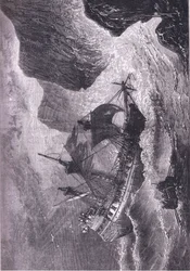 Somers dirige seu navio em terra, ilustração de Cassell