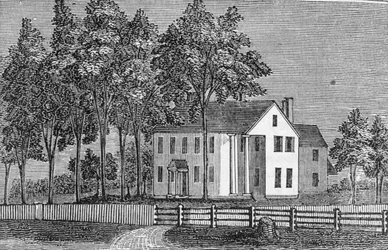 Vista sudoeste da Casa do Juiz Ellsworth, de &39;Connecticut Historical Collections&39;, de John Warner Barber, 1856 (gravura)