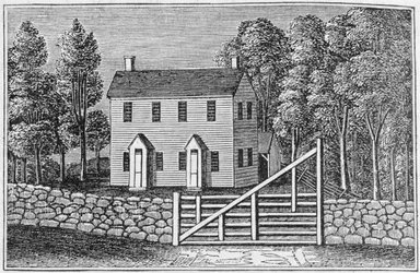 Vista sul da casa de reunião dos amigos, Pomfret, de &39;coleções históricas de Connecticut&39;, por John Warner Barber, 1856