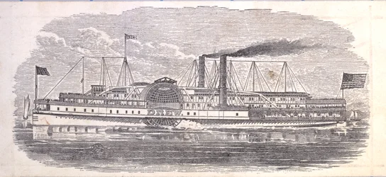 Navio a vapor puxou, bilhete para a linha de povos povos, Albany a New York, verso (gravura [bilhete])