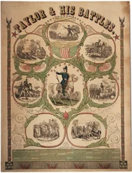 Taylor e suas batalhas, impressas por Rufus Blanchard de Cincinnati e publicadas por Ensign & Thayer, Nova York, 1847