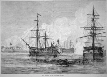 O Ataque à Ilha de Sullivan, 28 de junho de 1776 (litho)