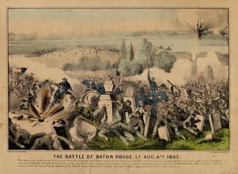 A batalha de Baton Rouge, Louisiana, 4 de Agosto de 1862, publicada por Currier & Ives, c. 1862