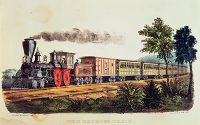 O trem expresso, gravado por Nathaniel Currier (1813-88) e James Merritt Ives (1824-95) (litografia a cores)