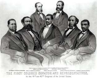 O Primeiro Senador de Cor e Representantes, no 41º e 42º Congresso dos Estados Unidos, pub. por Currier und Ives, 1872 (lito) (foto do bundw)