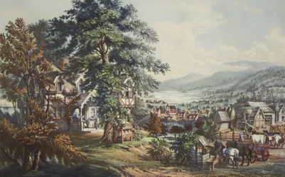 A Casa da Evangeline, Na Terra Acadiana, pub. 1864, Currier & Ives