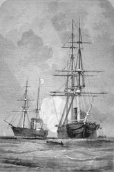 O "San Jacinto" Parando o "Trento", 8 de Novembro de 1861 (gravura)
