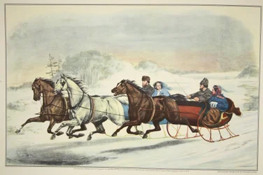 A corrida de trenó, pub. 1859, Currier & Ives