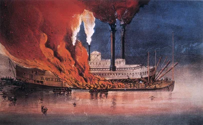 A queima do "Robert E. Lee" no Mississippi, perto de Vicksburg.