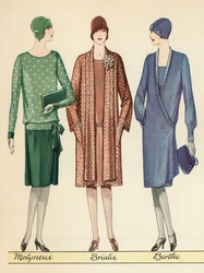 Três Flappers Modelando Roupas de Designer Francês