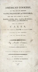 Titlepage to American Cookery, escrito por Amelia Simmons, publicado por Hudson & Goodwin, 1796