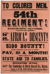 Para homens de cor. 54º Regimento! Voluntários de Massachusetts, de ascendência africana, 1863