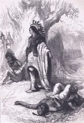 Uncas e Miantonomoh (1643), ilustração de Cassell