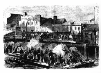 Vagabundos pegam trapos para vender do lixão de Beach Street, Nova York, c.1870