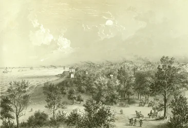 Vista da Lake View House, de Chicago Illustrated, com descrições literárias de James W. Sheahan, publicadas por Jevne & Almini, Chicago, 1866-67