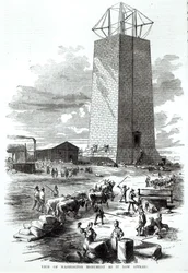 Vista do Monumento de Washington como agora aparece, de "Companheiro pictórico da sala de desenho de Gleason", gravado por Frank Leslie, 1854 (gravura) (foto bundw)