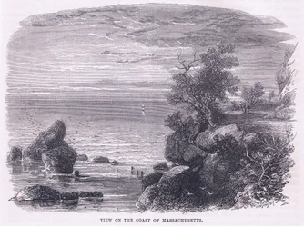 Vista da costa de Massachusetts 1644, ilustração de Cassell