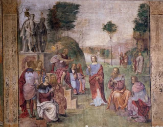 Julgamento de Santa Cecília (Santa Cecília), ca. 1506, por Amico Aspertini (1474 ou 1475-1552), fresco, Oratório de Santa Cecília (Santa Cecília), Bolonha, Emilia-Romagna. Itália