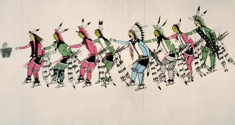 Dança pública em homenagem ao guerreiro He Dog (tinta no papel)
