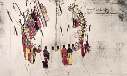 Dança do couro cabeludo ou dança da vitória (tinta no papel)