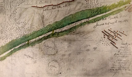 Carta topográfica do campo de batalha do Little Big Horn (carvão e tinta sobre papel)