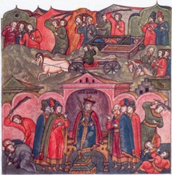 Violência do príncipe Ivan Danilovich e seus vizinhos de Moscou De: A vida de São Sérgio de Radonej, século XVI