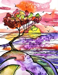 Pôr-do-sol vibrante no oceano