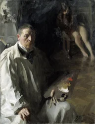 Auto-retrato com Model par Zorn, Anders Leonard (1860-1920). Óleo sobre tela, tamanho : 117x94