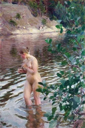O riacho frio par Zorn, Anders Leonard (1860-1920). Óleo sobre tela, tamanho : 98x66