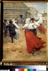 "Festa campestre" Casais camponeses a dançar num festival da aldeia. Pintura de Anders Leonard Zorn (1860-1920) Pushkin Museum of Fine Arts, Moscovo