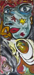 BLUE GIRL AND VEILED WOMAN, 2012 (acrílico sobre tela de juta esticada numa moldura de madeira)
