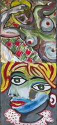 RETRATO EXPRESSIONISTA NU E CUBISTA, 2012 (acrílico sobre tela de juta esticada numa moldura de madeira)