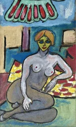 FEMININO NU COM ROSTO AMARELO, 2012 (acrílico sobre tela de juta esticada numa moldura de madeira)