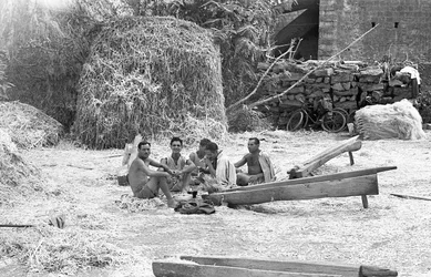 TRANSFORMAÇÃO DO CÂNHAMO, PAUSA PARA ALMOÇO DOS PEDREIROS