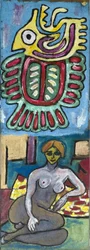 FIGURA MITOLÓGICA E NUDE FEMININO, 2012 (acrílico sobre tela de juta esticada numa moldura de madeira)