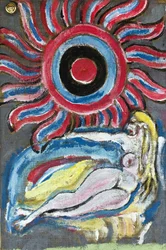 NAKED LYING IN THE SUN, 2012 (acrílico sobre tela de juta esticada numa moldura de madeira)