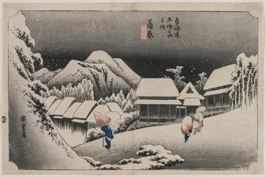 Evening Snow at Kambara número dezesseis da série Fifty-three Stations of the Tokaido, 1833.