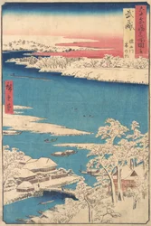 Manhã depois de uma queda de neve, o rio Sumida, província de Musashi, da série Views o..., ca. 1853.