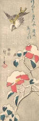 Pardal e Camélia Tsubaki coberta de neve, ca. 1845., c. 1845.