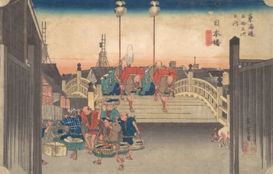 Estações Um: Vista da Manhã de Nihonbashi, ca. 1833-34., c. 1833-34.