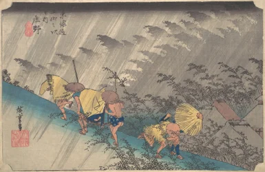 Chuveiro súbito em Shono, da série Cinquenta e três estações do Tokaido, 1834-35., 1834-35.