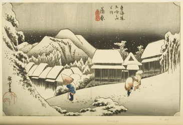 Kanbara: Night Snow (Kanbara, yoru no yuki) (impressão a cores do bloco de madeira)