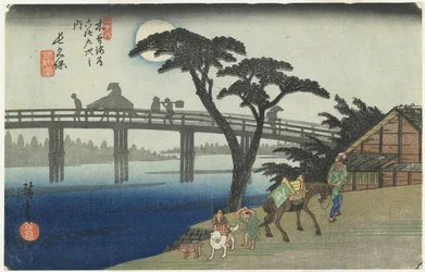 Nagakubo, no.28, da série Sessenta e nove estações da rodovia de Kisokaido, 186-38 (impressão do woodblock da cor)