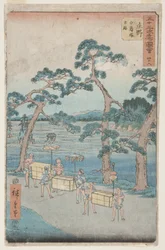 No. 46, Shōno: Ancient Remains at Shiratori Mound (Sh?no, Shiratorizuka koseki) (impressão em bloco de madeira a cores)