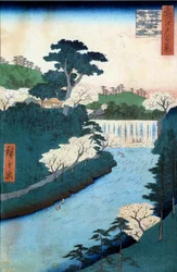 Cem vistas famosas de Edo: a barragem do rio Otonashioji. Impressão japonesa de Utagawa Hiroshige (1797-1858) século XIX. Coleção particular.
