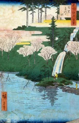 Cem vistas famosas de Edo; vista de Chiyo uma lagoa Meguro. Impressão japonesa de Utagawa Hiroshige (1797-1858) século XIX. Colecção privada