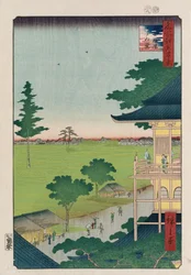 Sazai Hall, Quinhentos Raken [Templo] ", da série" Cem Vistas de Lugares Famosos em Edo "